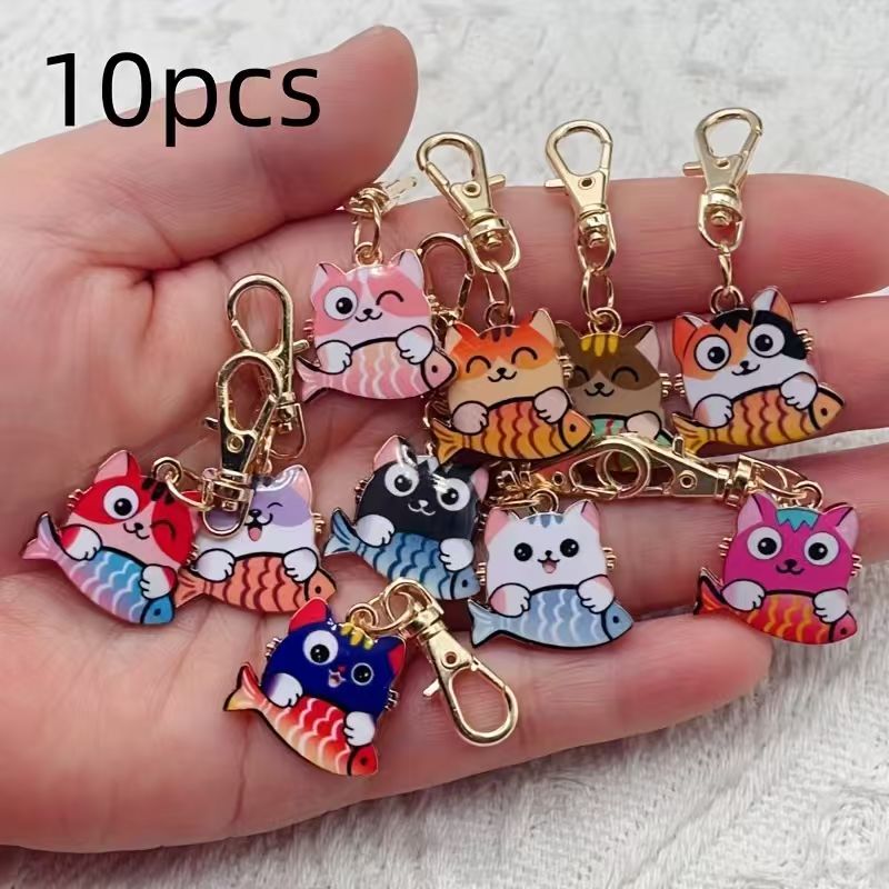 Gaming Accessories Gifts - 10개의 합금 프린트 고양이 열쇠고리, 가방,