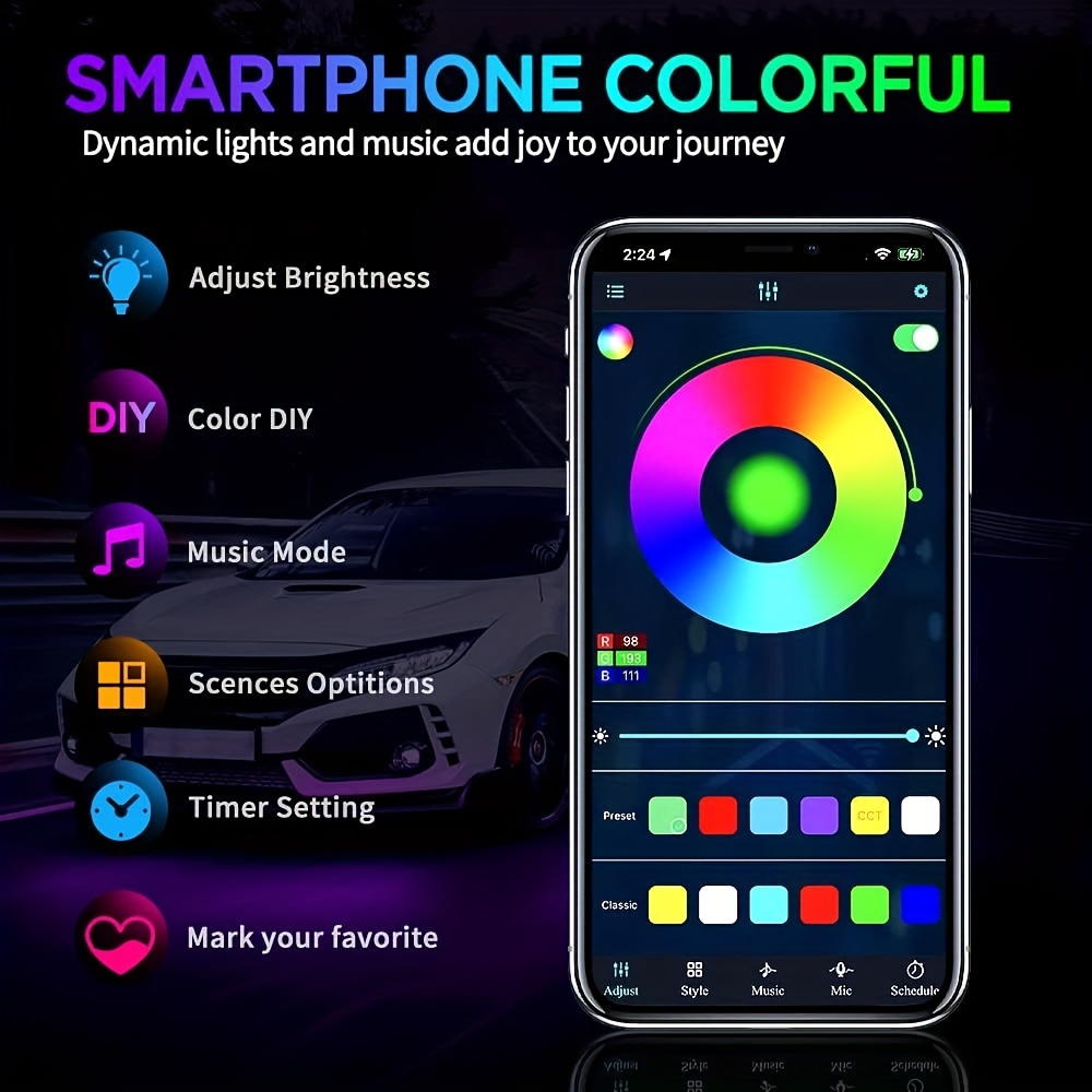RGB 유연한 자동차 언더글로우 라이트 스트립 12V  - Rgb Hub Sync 리뷰 및 가격